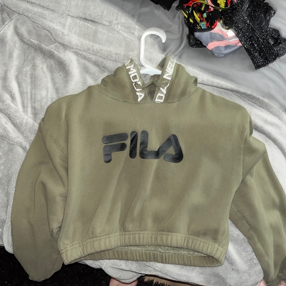 Navy green fila cropped hoodie